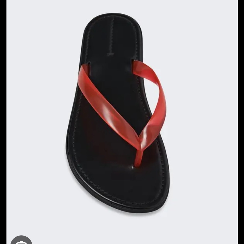 Ancient Greek Sandals Black Leather Flip Flop with Red Straps